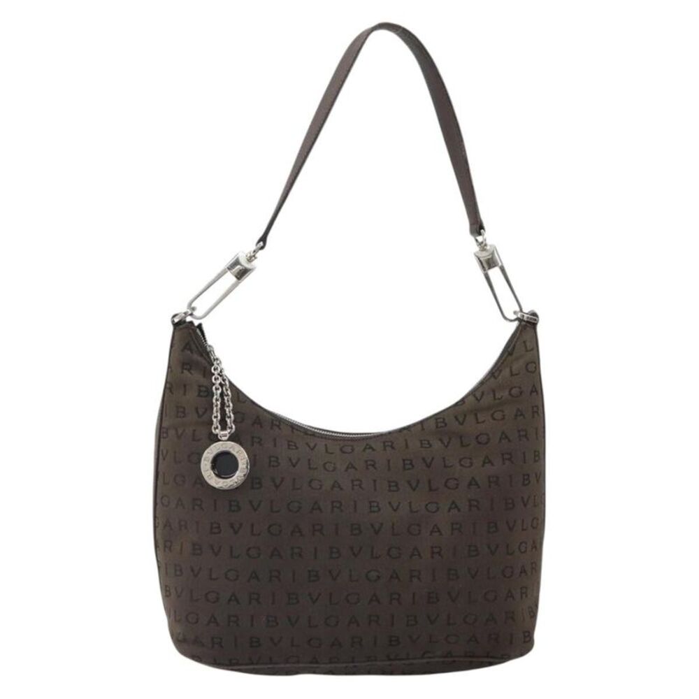 Bvlgari Logomania Canvas With Leather Brown Canvas Shoulder Bag Bag
